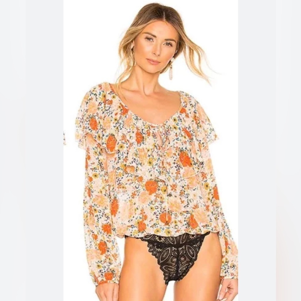 Free People Ivory And Coral Say It To Me Floral Body Suit - Picture 7 of 17